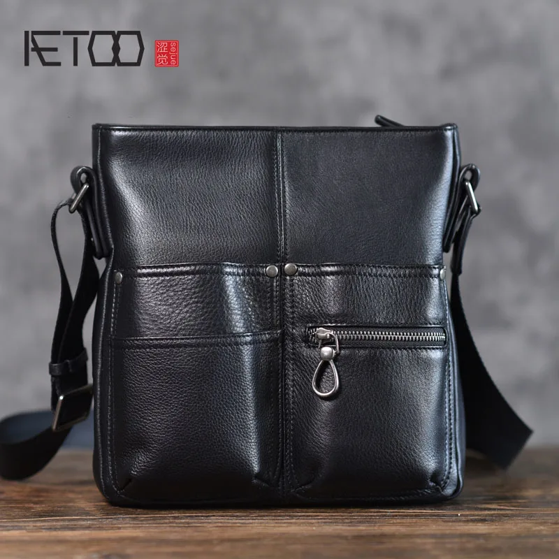 

AETOO High quality suede leather casual messenger bag youth quality black shoulder bag business wild leather men's bag