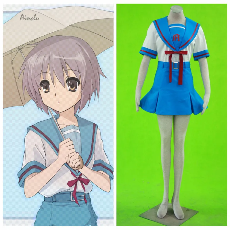 Ainclu/бесплатная доставка синяя школьная форма для девочек susumiya Haruhi no Yuuutsu костюм