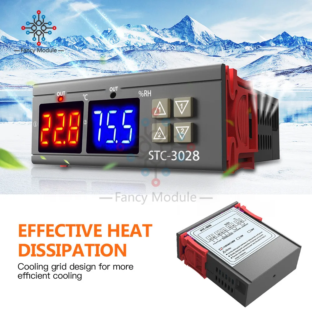 Двойной цифровой регулятор температуры 12V 24V 110 V-220 V STC-3028 10A термостат контроль влажности термометр контроллер гигрометра