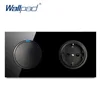 Wallpad L6 Black Tempered Glass 1 Gang 1 Way 2 Way Switch With EU Wall Socket Electrical German Power Outlet 16A Round Design ► Photo 1/4