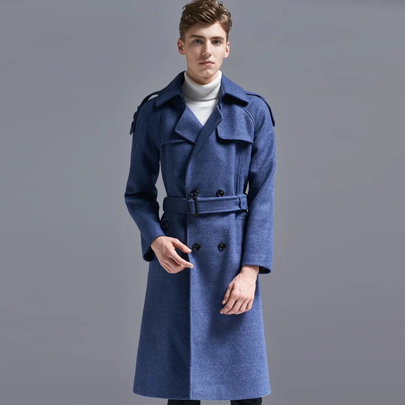 Nouvelle Bleu 2018 Qualité Tranchée D'hiver Mode Survêtement 2016 Hommes Tranchée Manteau De Laine De Mode Long Mens