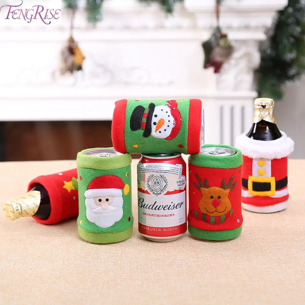

FENGRISE Christmas Decorations For Home Santa Claus Elk Cola Beer Bottle Cover Merry Christmas Decor Ornaments 2019 Navidad Xmas