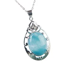 Настоящий синий кулон из натурального камня ожерелья Подвески Аквамарин серебро модное украшение-кулон Женская Леди 33*23*9 мм