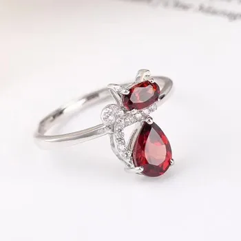 

gemstone fine jewelry factory wholesale 925 sterling silver 10x16mm natural red garnet cute little cat ring for women