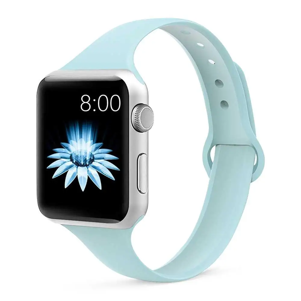 Slim Strap for Apple watch band apple watch 5 4 44mm 40mm iwatch 4 3 2 1 42mm 38mm slim silicone correa bracelet Accessories - Цвет ремешка: sky blue 26