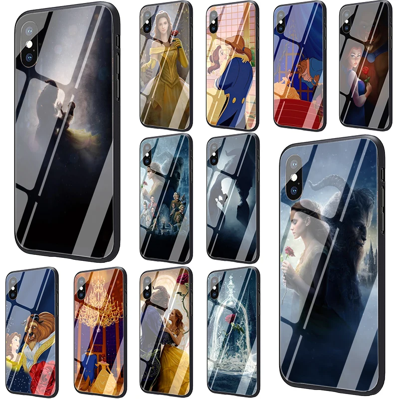 

Beauty Beast Rose Princess Tempered Glass phone cover case for iphone 5 5s SE 6 6s 7 8 Plus X XR XS 11 pro Max