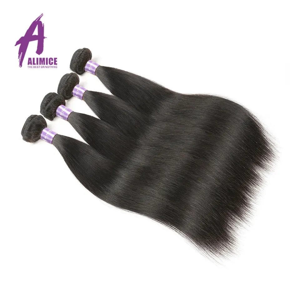 Alimice Brazilian Straight Hair 4 Bundles Deal Hair Weave Bundles 100% Human Hair Bundles 8-26 inch Non Remy Hair Extensions (2)