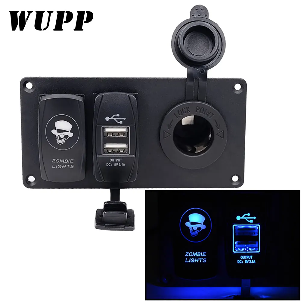 

WUPP Rocker Switch Light ON-OFF Switch and Dual 5V 3.1A USB Charger Adapter with LED Voltmeter 12V-24V Cigarette Lighter Socket