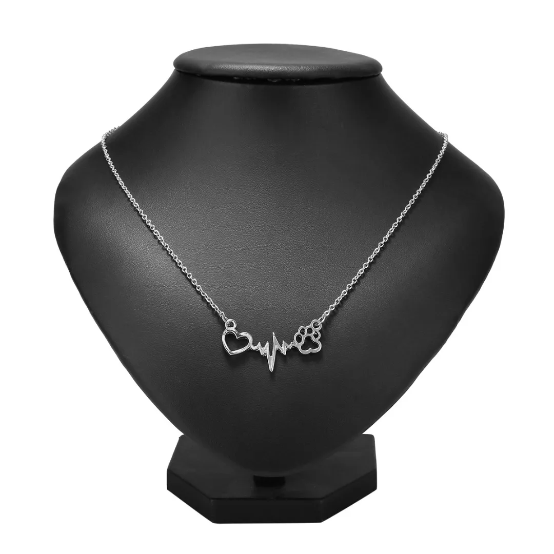 Trendy Cat Dog Paw Heart Heartbeat Electrocardiogram Pendant Necklace Elegant Chain Lovely Animal Jewelry Gifts For Women