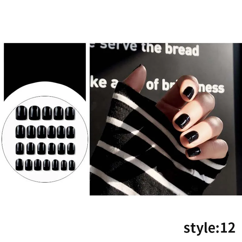 Полное покрытие ногтей советы с клеем для женщин Классическая квадратная голова матовая поддельные ногти для девушек яркие цвета короткий размер дизайн накладные ногти - Цвет: Style 12