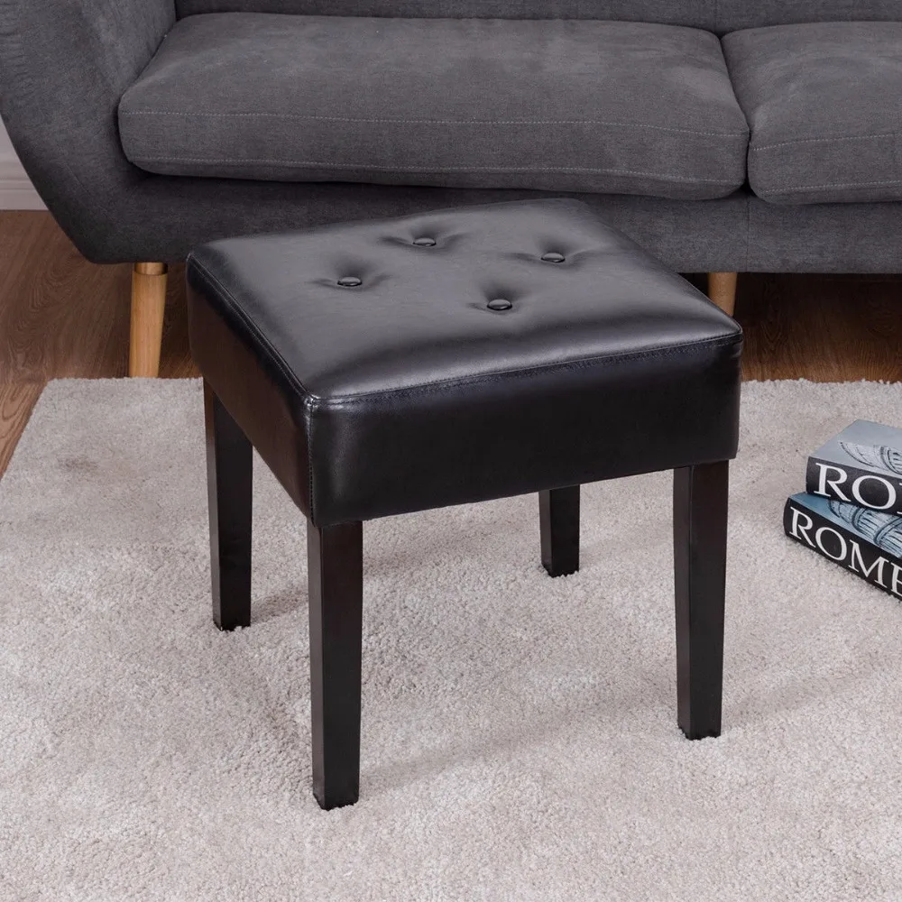 Giantex Square PU Leather Ottoman Footstool Tufted Padded Seat Solid Wood Legs Black Home Stool & Ottoman HW56748 Giantex Square PU Leather Ottoman Footstool Tufted Padded Seat Solid Wood Legs Black Home Stool & Ottoman HW56748