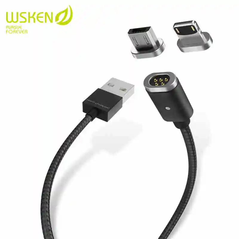 

WSKEN Mini 2 Magnetic Micro USB Cable Charger For iPhone Samsung Double Metal Plug Fast Charging Charger With LED indicator