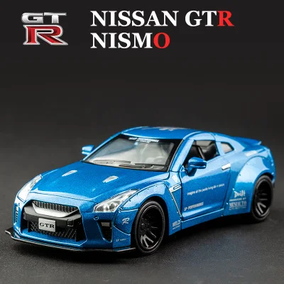 1:32 Nissan GTR, модель автомобиля из сплава, звук и светильник, оттягивающийся автомобиль, литье под давлением, электронные игрушечные машинки, подарок на день рождения - Цвет: Синий