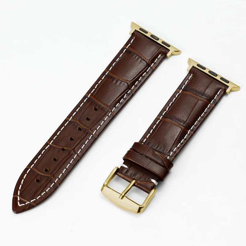 Carouse Watch Accessories Calf Genuine Leather Strap For Apple Watch Band 42mm 38mm Series 4/3/2/1 iWatch 44mm 40mm Watchband - Цвет ремешка: Gold-Brown-A