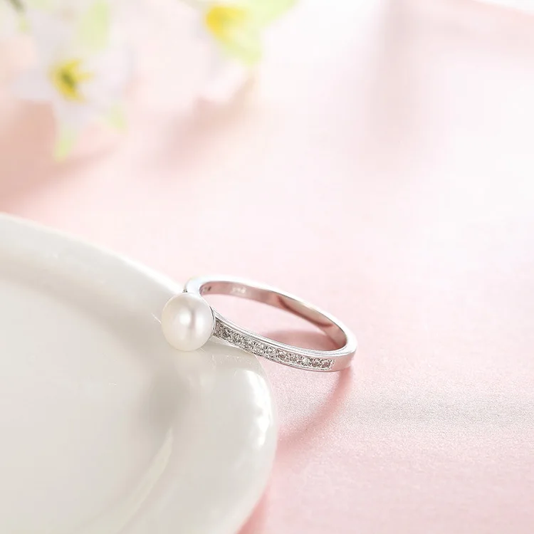 Натуральный кольцо с жемчугом для Для женщин Jewelry Стерлинговое Серебро; солитер кольцо с жемчугом высокое качество с коробкой Размер 6 7 8
