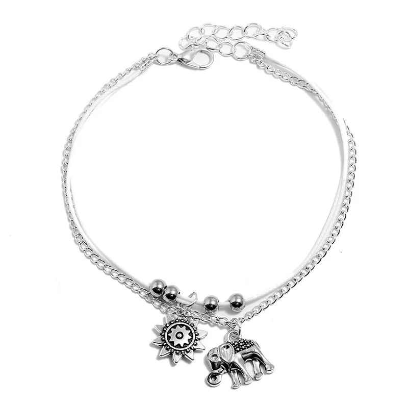 

Vintage Ankle Bracelets Two Layers Elephant Charm For Women Summer Fashion Anklet Enkelbandje Halhal Bracelet On The Leg Chain