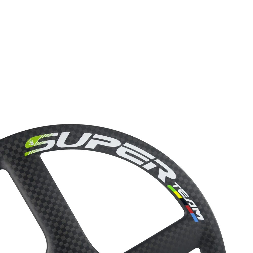 Clearance Superteam Front and Rear Wheel 700C 56mm tri spoke, 3 spoke carbon wheel set CLINCHER/TUBULAR Road Track Fixed Gear Bike Wheels 4