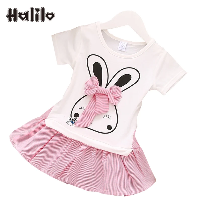 Halilo Baby Girl Dresses Cartoon Rabbit Little Girls Clothing Summer 2019 Cute Baby Dresses 1st Birthday Dress Infant Clothes