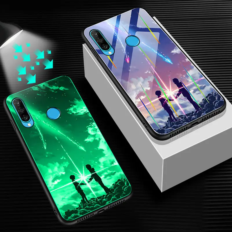 Светящийся чехол для телефона huawei P30 Lite, чехол, светящаяся задняя крышка из закаленного стекла для huawei P30 Pro P30 Lite, чехол, силиконовый чехол
