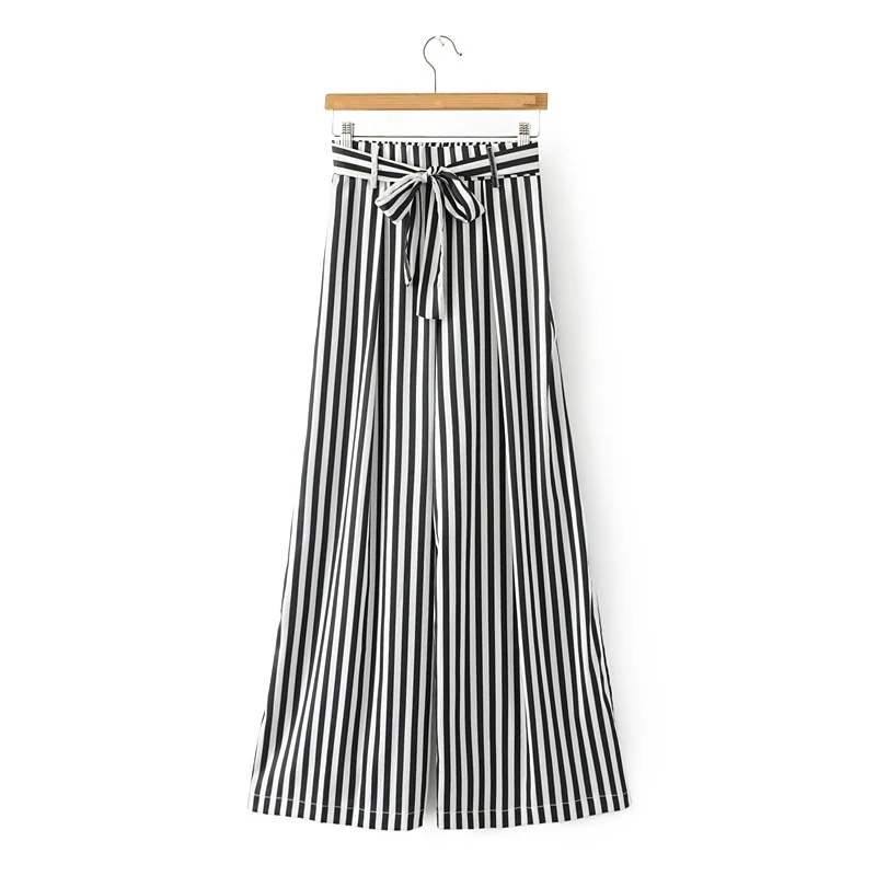 2017 Spring Summer Women High Waist Black White Striped