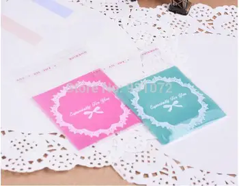 

1000Pcs 6.9cm*6.7cm+3cm Candy Color Cookie Packaging Lace Self-Adhesive Plastic Bags For Biscuits Snack Baking Package