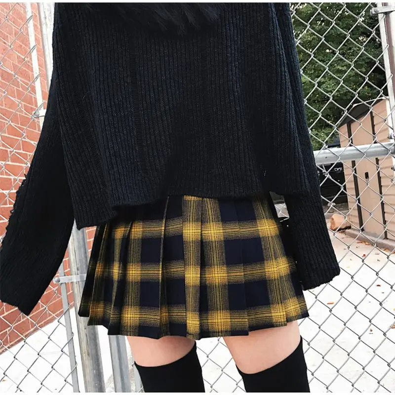Женская Осенняя клетчатая мини-юбка трапециевидной формы с высокой талией, плиссированные короткие юбки для студентов и студентов, Весенняя модная Корейская одежда для женщин