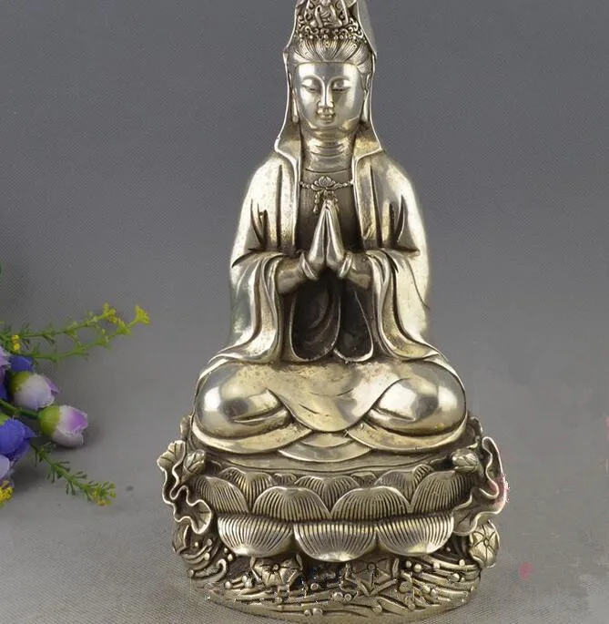 

Китайская коллекция archaize белый медный Лотос Guanyin статуя Будды Бодхисаттва