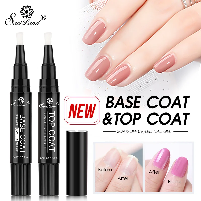 

Saviland Portable Top Base Coat Pen UV Gel Varnish Nail Polish Non Cleansing Transparent Primer Finish Top Coat Gel Lacquer