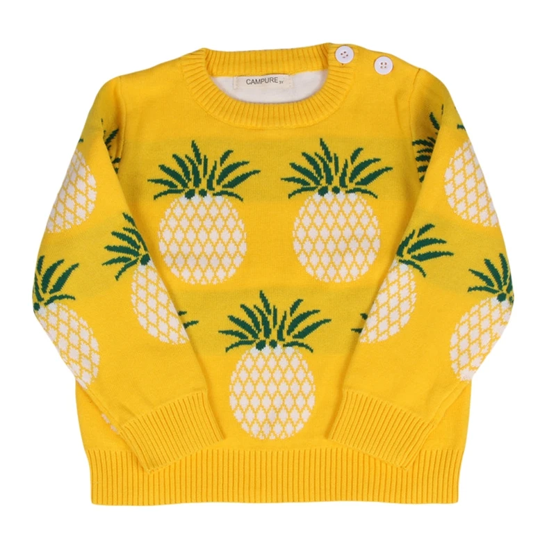 Модный Детский свитер трикотажные пуловеры года с рисунком ананаса с фруктовым принтом для мальчиков и девочек осень-зима верхняя одежда 12M-5Y GW28 - Цвет: Yellow