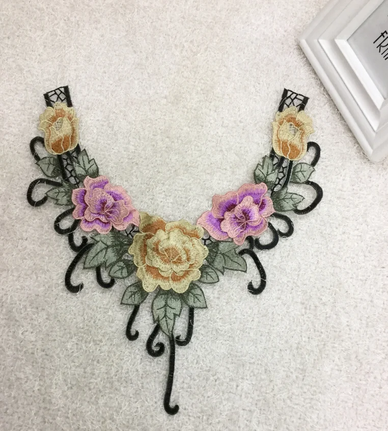 2pcs DIY Folk Style Colorful Neckline Neck Collar Embroidery Lace