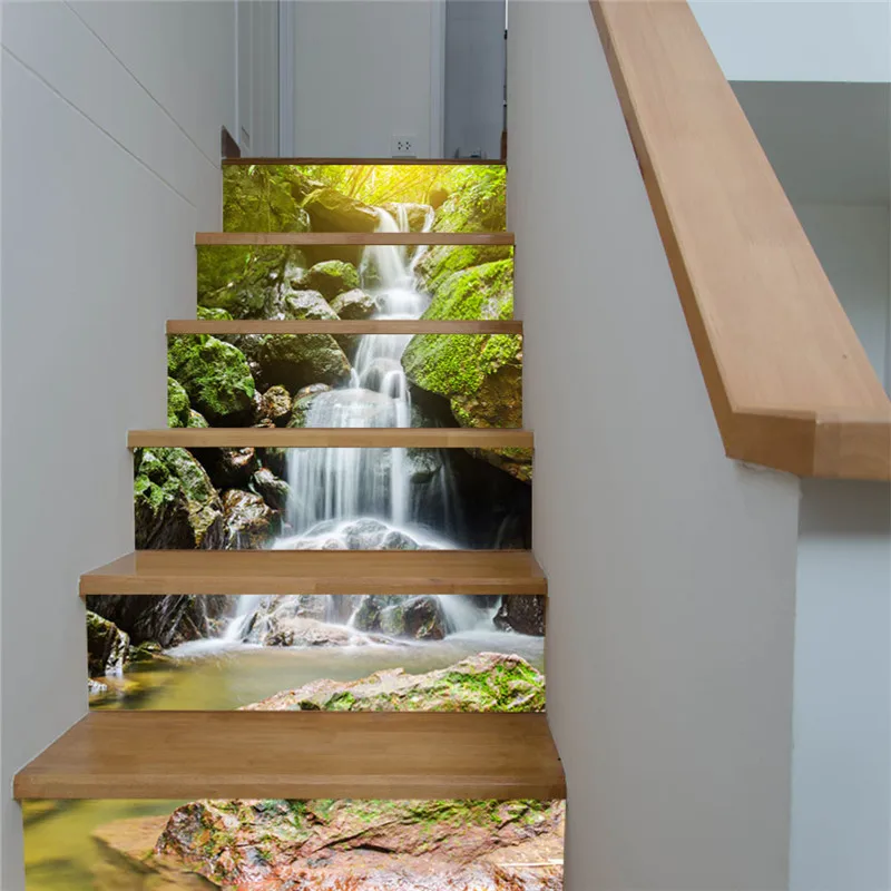 

Elegant Landscape Waterfall Spring Stairs Decorative Stickers Library Staircase Renovation Mural Self Adhesive Scenery Decal New