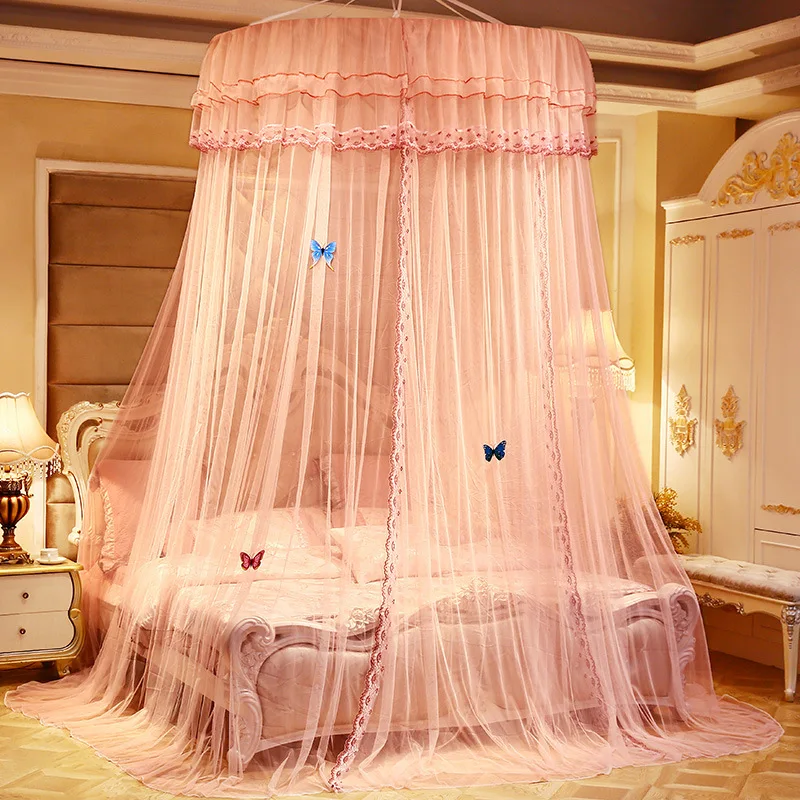 Романтическая кружевная круглая москитная сетка, купольные палатки для взрослых, потолочные Висячие навесы, большие размеры для кровати 1,2-2 м - Цвет: 2