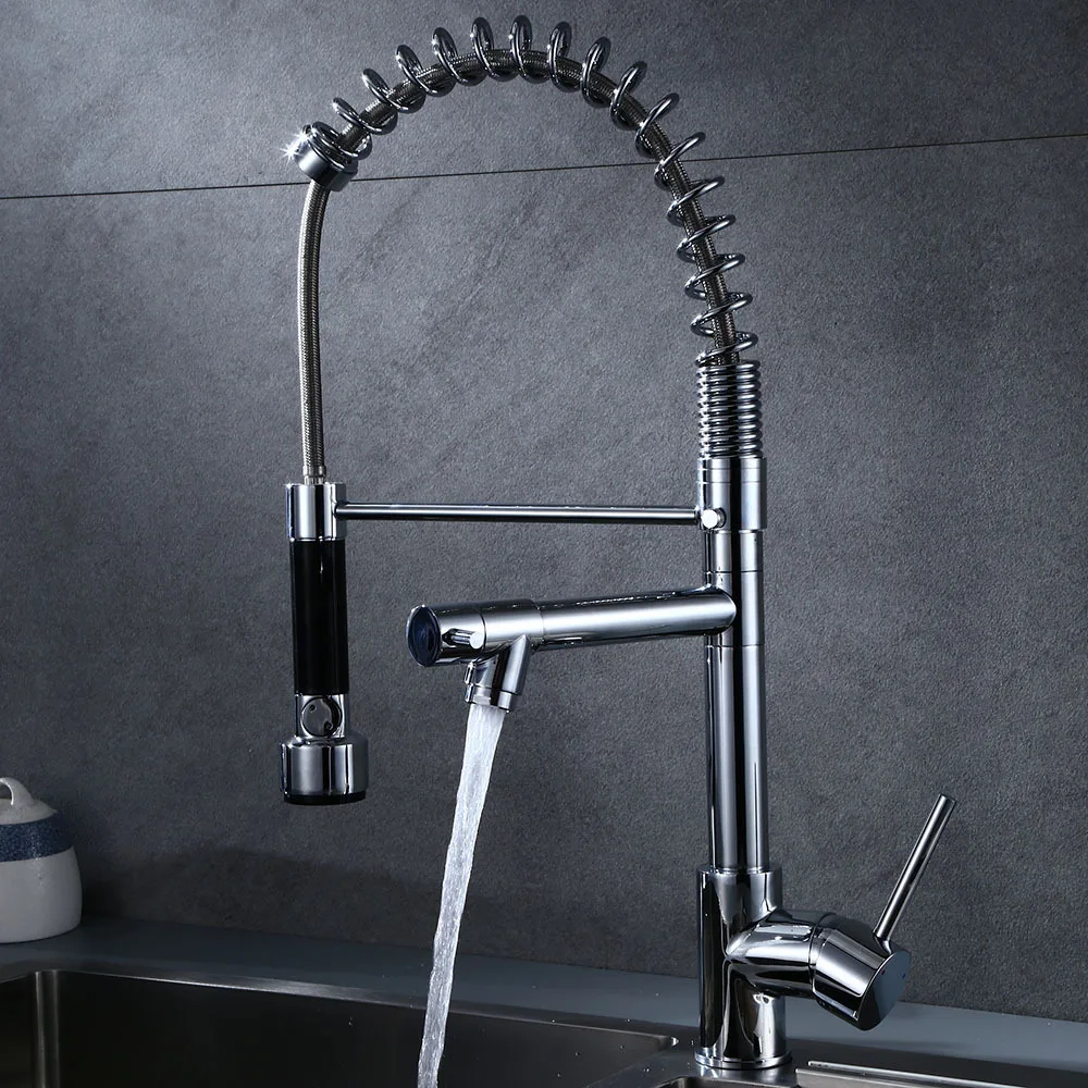 Dual Spouts 360 Swivel kitchen sink faucet Chrome Spring Pull Down Kitchen Faucet green Kitchen Mixer Crane Cold 2 Outlet Dual Spouts 360 Swivel kitchen sink faucet Chrome Spring Pull Down Kitchen Faucet green Kitchen Mixer Crane Cold 2 Outlet