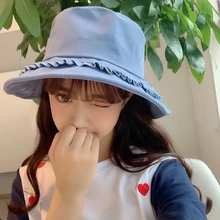 HT2296 корейский стиль женские шапки весна лето широкие полями женские шляпы от солнца волнистый край плоский Топ Панама Шляпы женские кепки для рыбалки