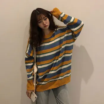 

Women's Clothing Cute Kawaii Casual Loose Ins Chic Striped Sweater Lady Harajuku Ulzzang Sweaters For Women Winter Knitted