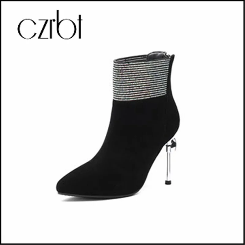 

czrbt 2018 new shoes women fashion with metal decorative graffiti anti-skid thermal shoes leather suede women's boots