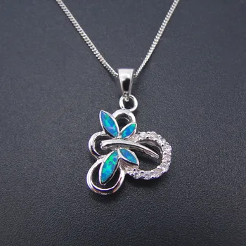 

Hot Selling 925 Sterling Silver Jewelry Women's Pendants Stamped S925 Dragonfly Blue Fire Opal Pendant Necklace For Gift