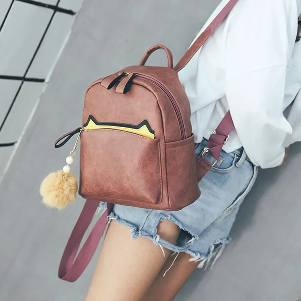 

Women's Backpacks Fashion Women PU Leather College Style Backpack Female Solid Coffee Color Gift Backpack Schoolbag Girls 464