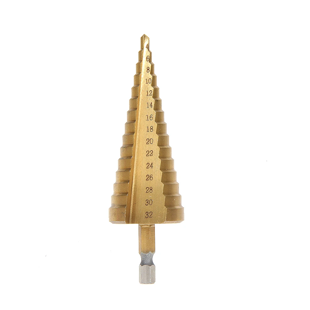 

4-32mm Hex Titanium Step Cone Drill Bit Hole Cutter HSS Triangle Shank Drill for Sheet Wood Metalworking Drilling Bit Power Tool