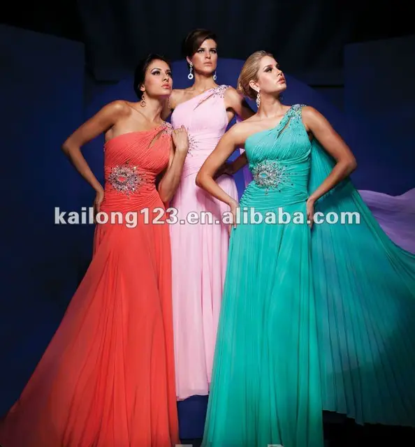 Aliexpress.com : Buy One shoulder A line Floor length Light Pink Orange Mint Ruched Beading Long