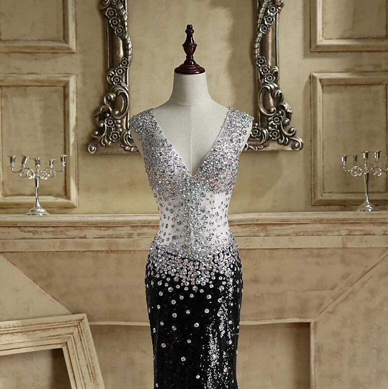 Блестящее Формальное вечернее платье сексуальное черное бальное с блестками и