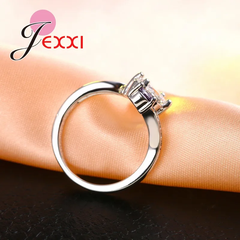 GIEMI High Quality Flower Shape Geometric Pattern Purple Crystal Ring for Female Engagement Wedding Ring 925 Sterling Silver