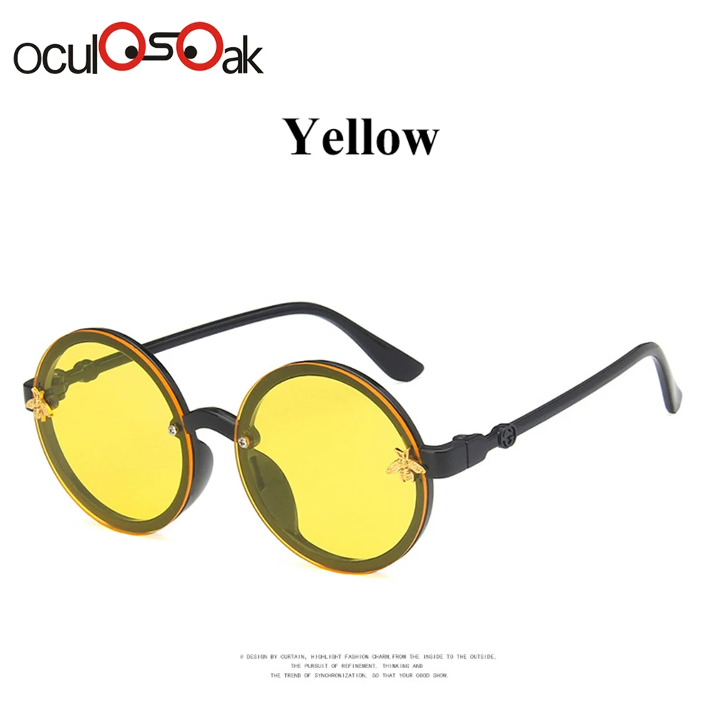 Oculosoak, модные брендовые Детские солнцезащитные очки, черные, Ретро стиль, детские солнцезащитные очки с защитой от ультрафиолета, детские солнцезащитные очки, очки для мальчиков и девочек - Цвет линз: yellow