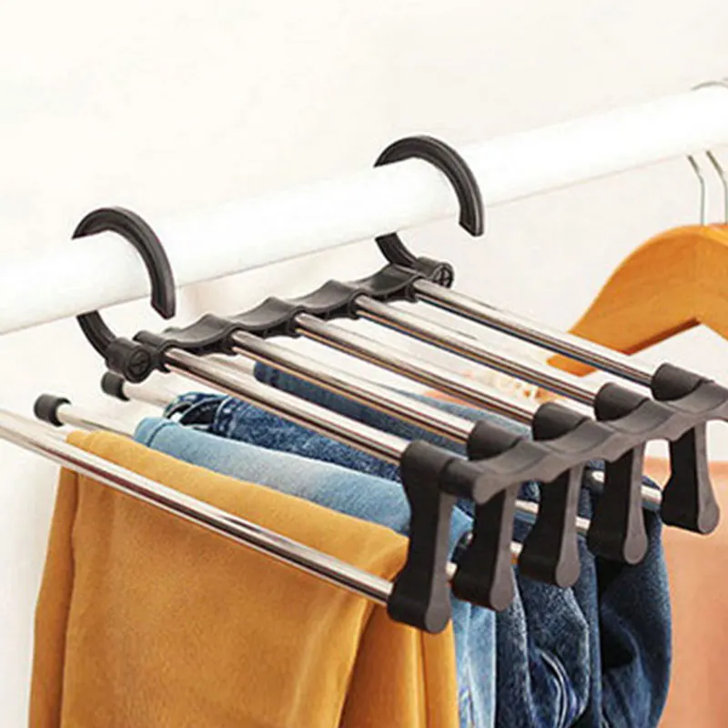 

5 In 1 Stainless Clothes Trousers Towels Storage Holder Stand Rack Adjustable Extension Wardrobe Hanger Hook Home Organizer