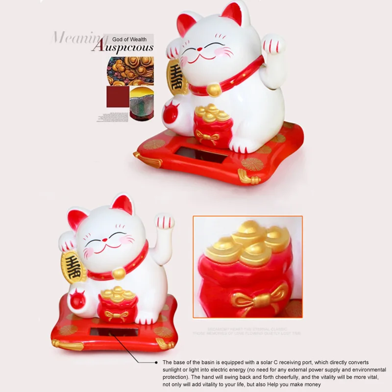 Chinese Lucky Wealth Waving Cat Gold Waving Hand Cat Home Decor Welcome Waving Cat Sculpture Statue Decor Car Ornament