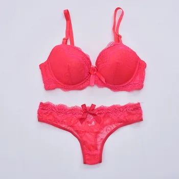

Fashionable Sexy Lace Deep V Gathering Ultra-thin Bra Girl Underwear Suit