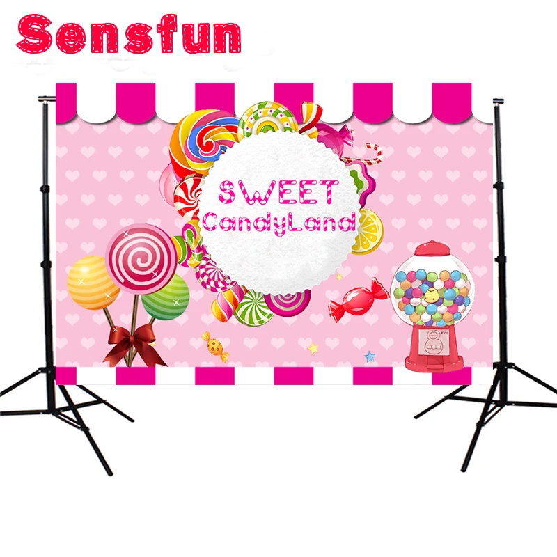 7x5ft сладкий Candyland День рождения для детей оригинальный студийный фон розовый тема Виниловый фон 220x150 см