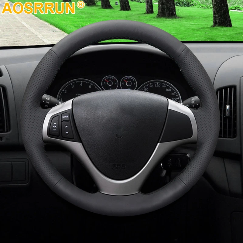 AOSRRUN Black Artificial Leather Car Steering Wheel Cover For Hyundai I30 2008 2009 2010 FD Car Accessories Styling AOSRRUN Black Artificial Leather Car Steering Wheel Cover For Hyundai I30 2008 2009 2010 FD Car Accessories Styling