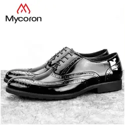 MYCORON 2018 Топ бренд кружево до для мужчин пояса из натуральной кожи Офисные мужские деловые ботинки резные кожаные bullock обувь Chaussures Hommes