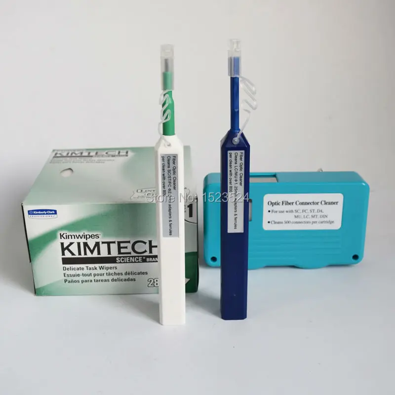 

4 in 1 Fiber Optic Cleaning Tools Kit with Connector Cleaner ,One Click Cleaner 2.5mm&1.25mm , Kimwipe Wipes